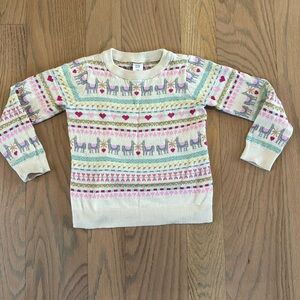 Gap heart and llama printed cotton sweater, size 5